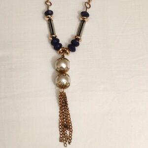 Vintage Blue Necklace. Beads with large white balls necklace. 32" around neck.